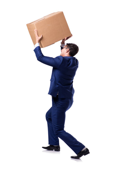 Бізнесмен підйомна коробка ізольована на білому
 - Фото, зображення