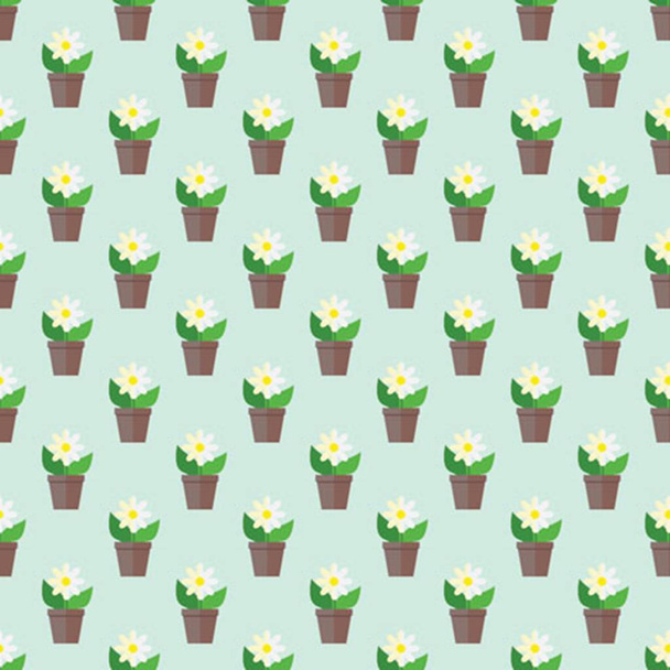 植木鉢 - シームレスなパターンに白い花 - ベクター画像