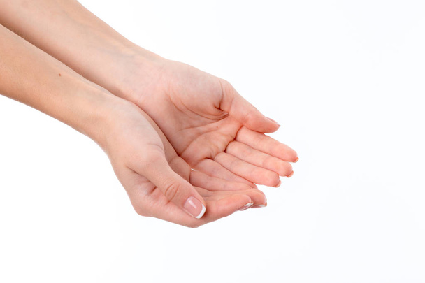 dvě ženské ruce natažené dlaně nasadit izolované na bílém pozadí - Fotografie, Obrázek