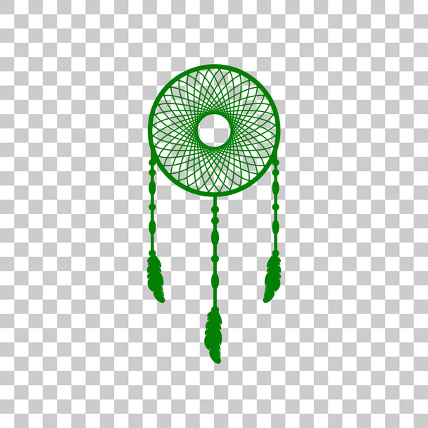Dream catcher sign. Dark green icon on transparent background. - Vector, Image