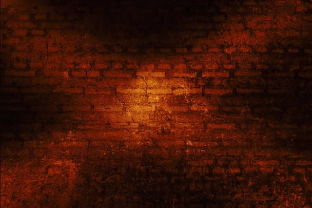 Light painted red cross sign on old grunge brick wall. - Photo, Image