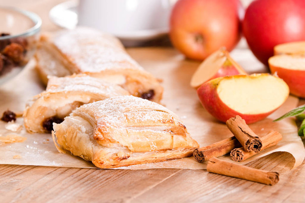 Apple strudel on wooden table.  - Photo, Image