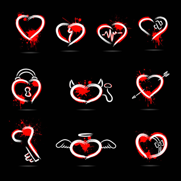 Set of abstract hearts drawn by hand - Vektör, Görsel