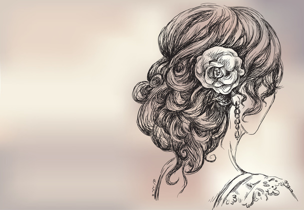 Desenho vetorial de uma menina bonita, penteado nupcial
 - Vetor, Imagem