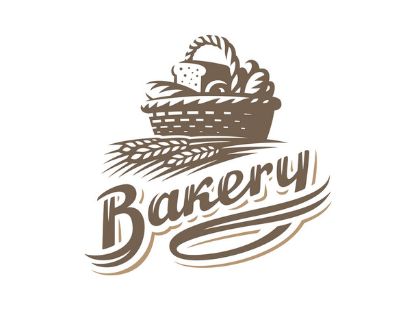 パンかごロゴ - ベクトルの図。白い背景の上のパン屋さんのエンブレム - ベクター画像