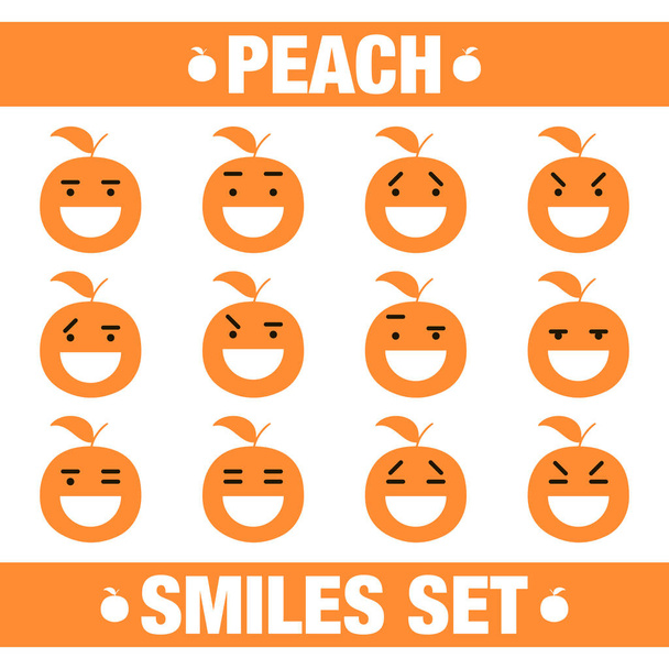 platte perzik tekenset glimlach - Vector, afbeelding