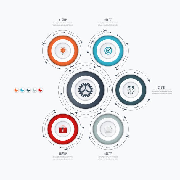 Infographics template 5 options with circle - Vector, imagen