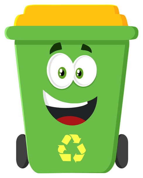 Gelukkig groen Recycleren Bin Cartoon  - Vector, afbeelding