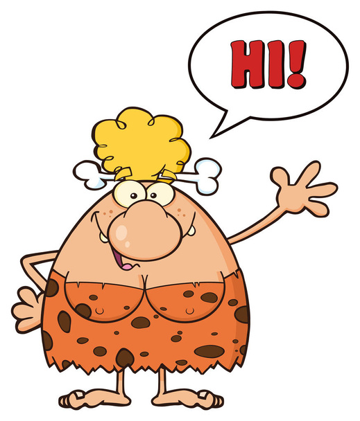 Happy Blonde Cave Woman Cartoon  - Vector, Image