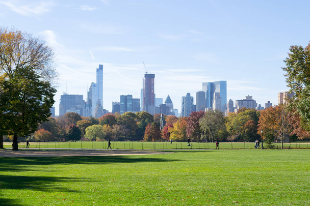 Grande pelouse située au cœur de Central Park pendant l'automne
 - Photo, image