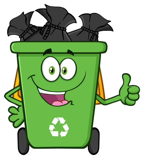 Happy Green Recycle Bin Cartoon  - Vector, Image