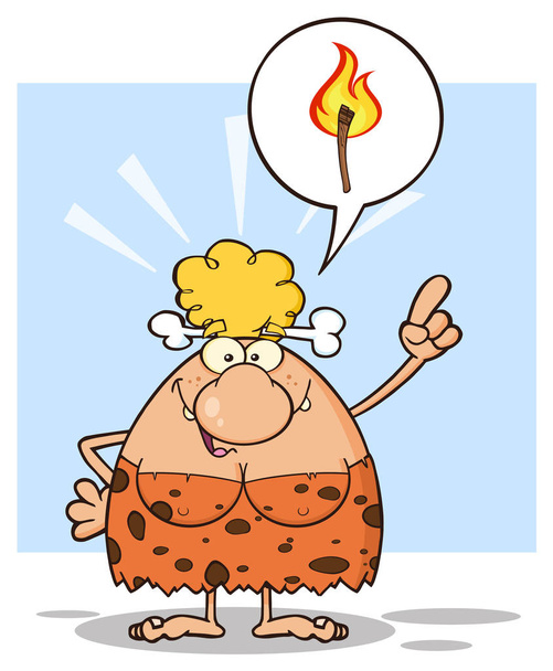 Lächelnde blonde Höhlenfrau Karikatur  - Vektor, Bild