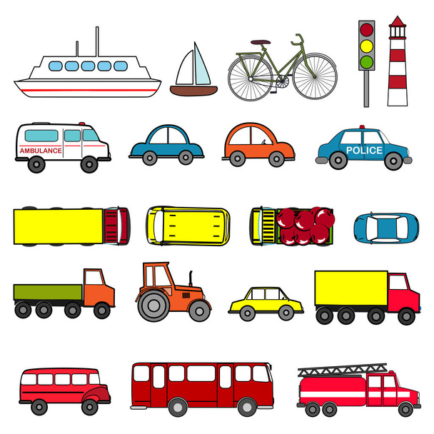Samochodów i pojazdów transport wektor zestaw. - Wektor, obraz