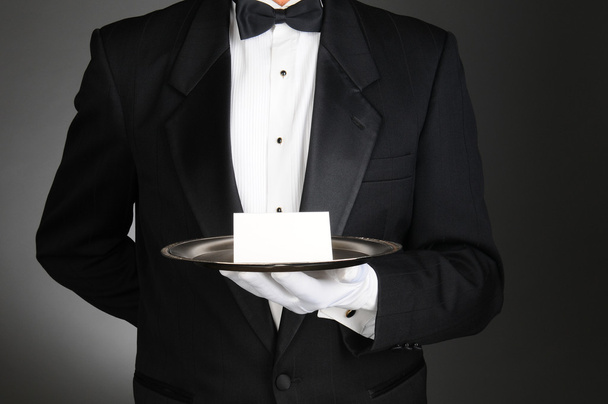 Butler With Note on Tray - Фото, зображення