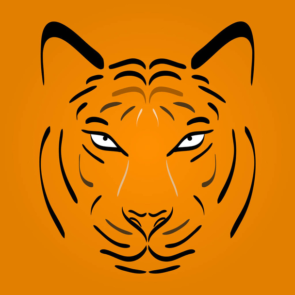 Silueta de cabeza de tigre. Icono del tigre vectorial como elemento de diseño sobre fondo naranja
 - Vector, Imagen
