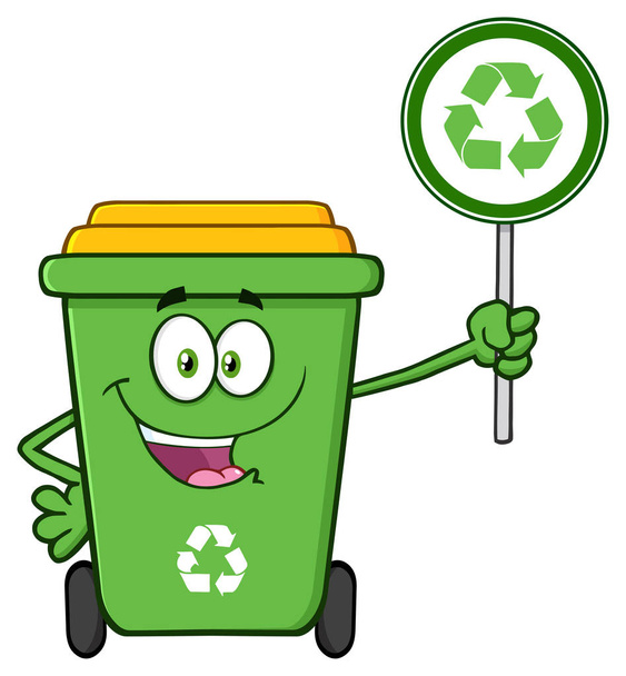 Linda papelera de reciclaje verde de dibujos animados
  - Vector, imagen