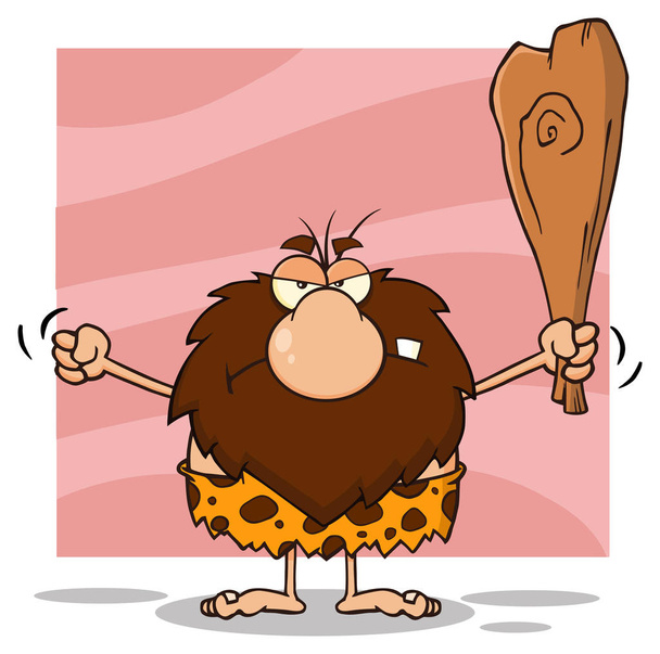 Chagrijnig mannelijke holbewoner Cartoon mascotte  - Vector, afbeelding