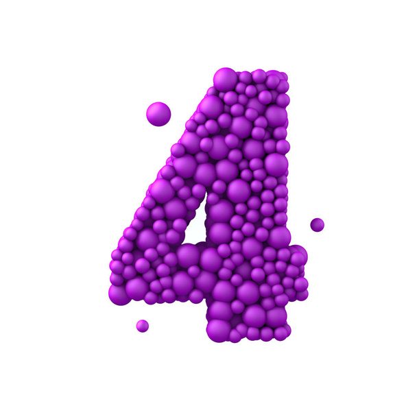 Number 4 made of plastic beads, purple bubbles - Photo, Image