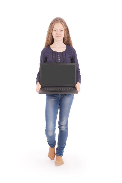 Estudante sorridente adolescente com laptop
 - Foto, Imagem