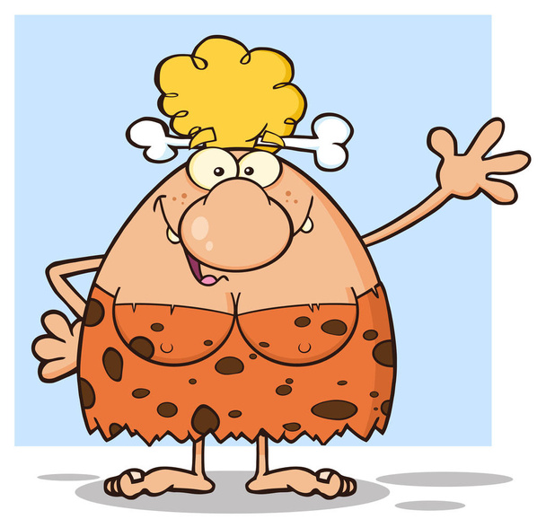 Feliz rubia cueva mujer de dibujos animados
  - Vector, Imagen