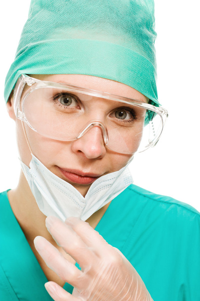 Surgeon woman in protective glasses and mask - Foto, Bild
