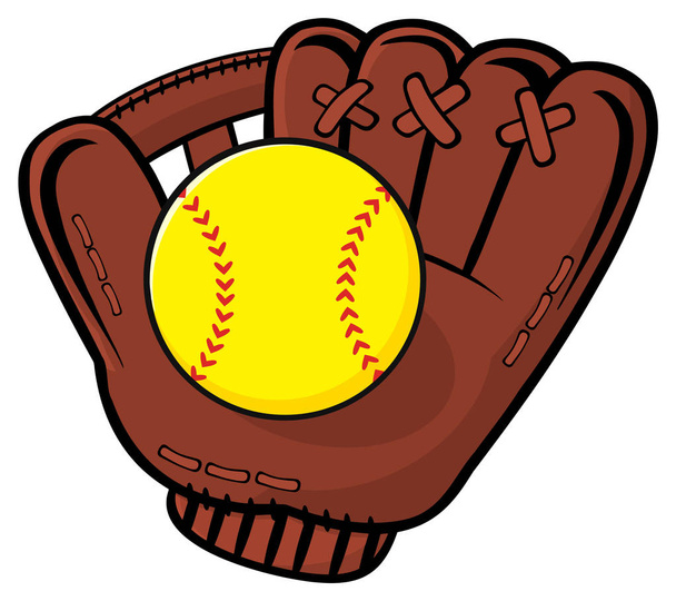 野球のグローブと黄色ソフトボール - ベクター画像
