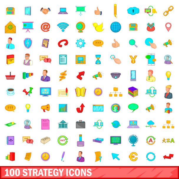 100 set di icone di strategia, stile cartone animato
 - Vettoriali, immagini