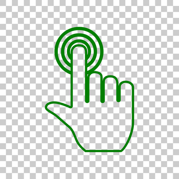 Hand click on button. Dark green icon on transparent background. - Vector, Image