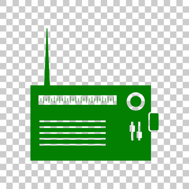 Radio sign illustration. Dark green icon on transparent background. - Vector, Image
