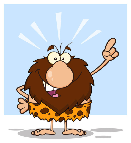 Sorrindo Masculino Caveman Cartoon Mascote
  - Vetor, Imagem