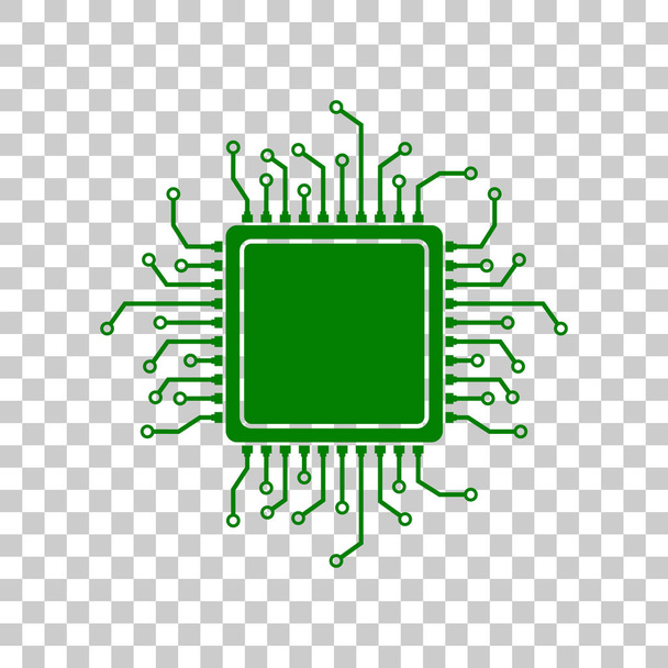 Ilustración del microprocesador de CPU. Icono verde oscuro sobre fondo transparente
. - Vector, Imagen