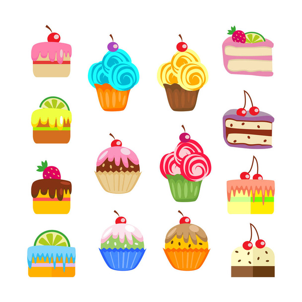 Set of cakes and pastries. Sweet desserts. Vector, illustration isolated on white background EPS10. - Vector, Image
