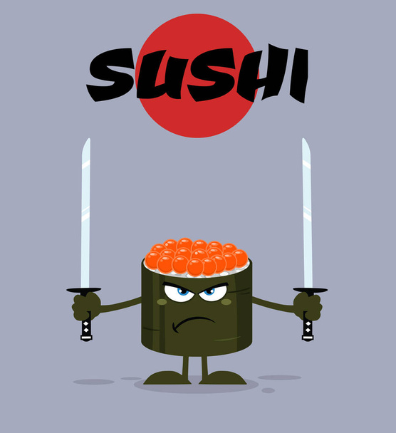  Personagem dos desenhos animados do rolo do sushi
  - Vetor, Imagem