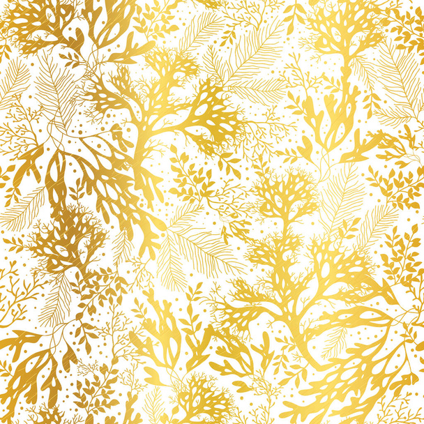 Vector Gold and White Seaweed Texture Seamless Pattern Background. Great for elegant gray fabric, cards, wedding invitations, wallpaper. - Vektör, Görsel