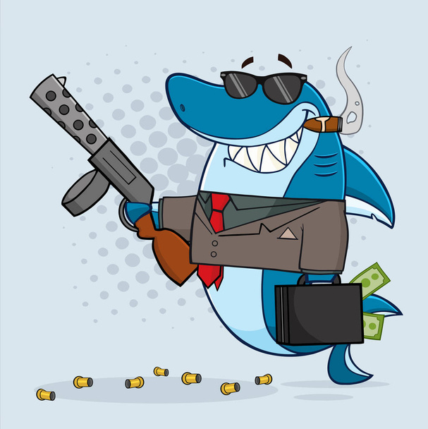 Карикатурный талисман акулы
  - Вектор,изображение