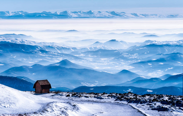 Mountain cabin with the winter view - Photo, Image