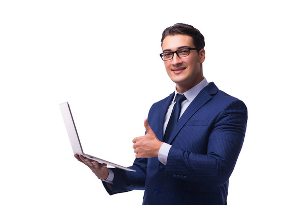 Businessman with laptop isolated on white - Photo, image