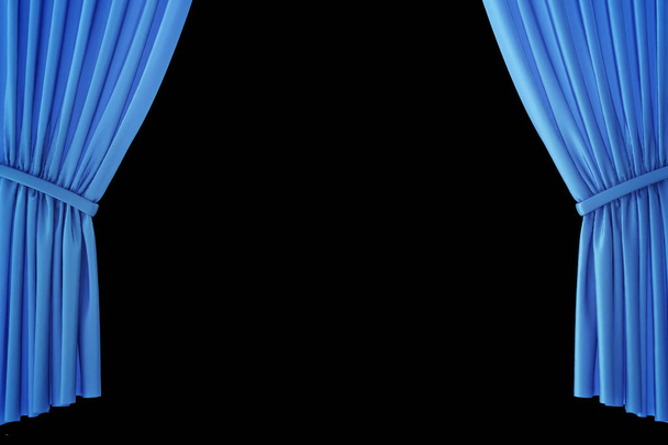 Синие бархатные сценические занавески, алые театральные драпировки. Шелковые классические занавески, синий театральный занавес. 3d-рендеринг
 - Фото, изображение