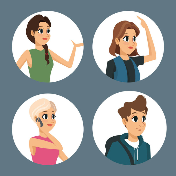 group people communication dialog round icons - Vector, Image