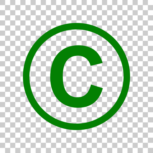 Signo de copyright ilustración. Icono verde oscuro sobre fondo transparente
. - Vector, imagen