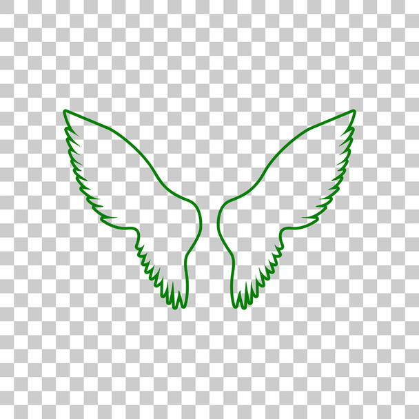 翼は署名の図です。透明な背景に暗い緑色のアイコン. - ベクター画像