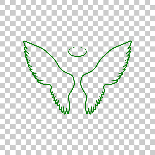 翼は署名の図です。透明な背景に暗い緑色のアイコン. - ベクター画像