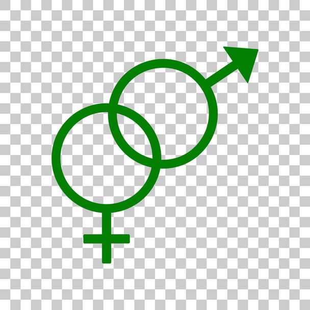 Σημάδι σύμβολο του σεξ. Σκούρο πράσινο εικονίδιο σε διαφανές φόντο. - Διάνυσμα, εικόνα