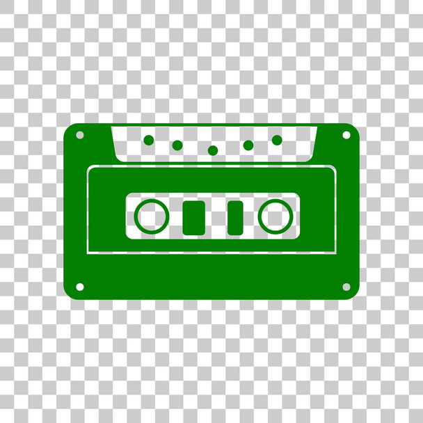 Cassettepictogram, geluidsband teken. Donker groen pictogram op transparante achtergrond. - Vector, afbeelding