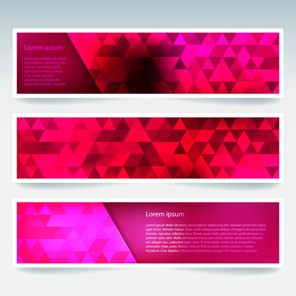 Abstract banner with business design templates. Set of Banners with polygonal mosaic backgrounds. Geometric triangular vector illustration. Red, pink colors. - Vector, Image