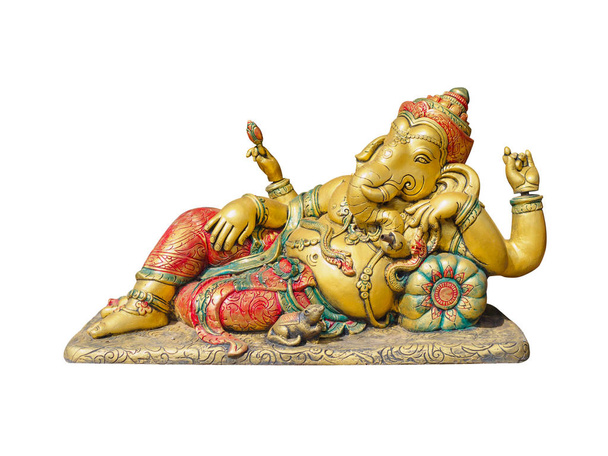 Gouden Hindoe God Ganesha Lord van succes isoleren op witte achtergrond - Foto, afbeelding