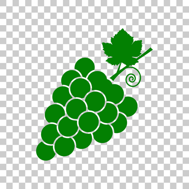 Druiven ondertekenen illustratie. Donker groen pictogram op transparante achtergrond. - Vector, afbeelding