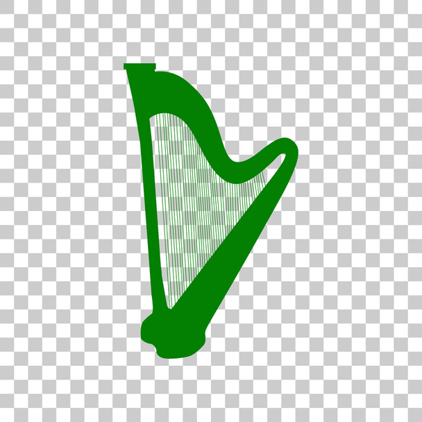 Signe de harpe instrument de musique. Icône vert foncé sur fond transparent
. - Vecteur, image