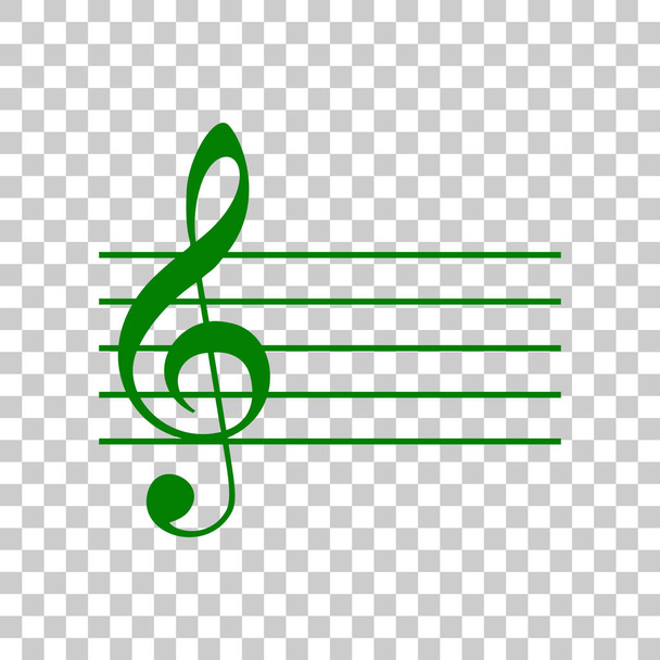 Hudba houslí clef znamení. G-clef. Tmavě zelená ikona na průhledném pozadí. - Vektor, obrázek