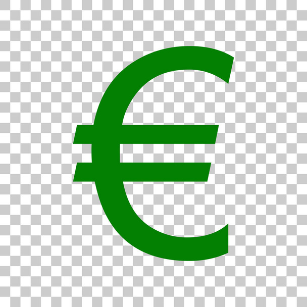 Symbol měny euro. Tmavě zelená ikona na průhledném pozadí. - Vektor, obrázek
